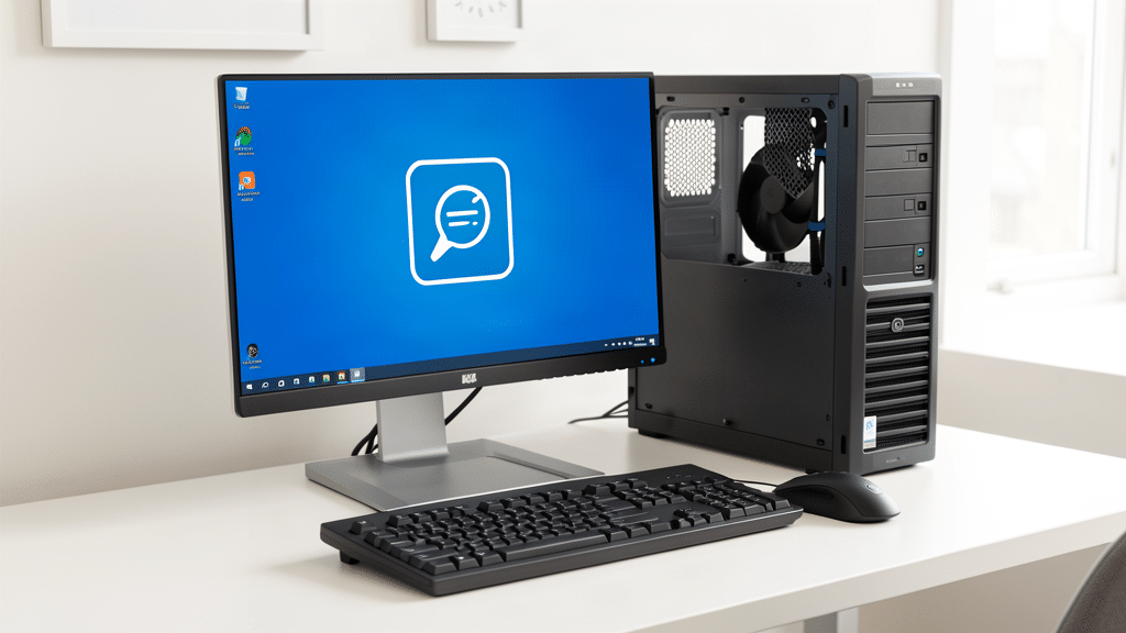 PC de bureau Windows avec tour et ecran, clavier et souris