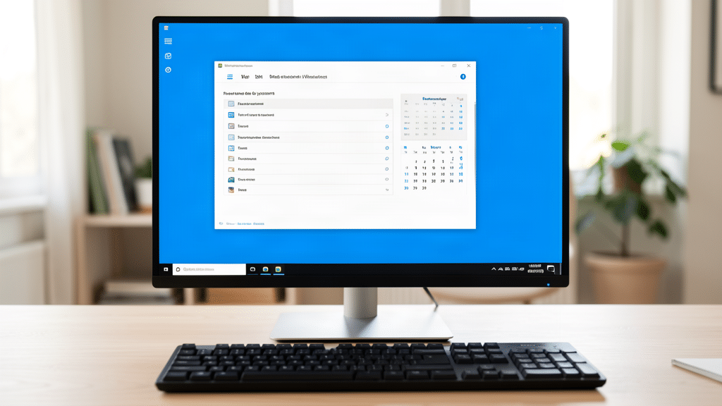 Écran de PC Windows 11 affichant une fenêtre de restauration du système, clavier avec touche Windows au premier plan