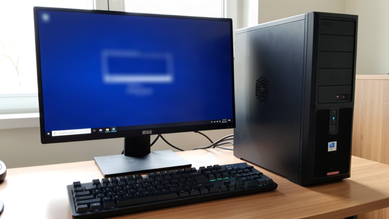 PC de bureau Windows affichant un écran de connexion avec une zone de saisie, clavier au premier plan