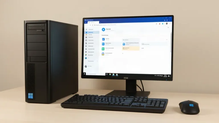 PC de bureau Windows avec écran affichant la gestion des programmes qui se lancent au démarrage, clavier avec touche Windows